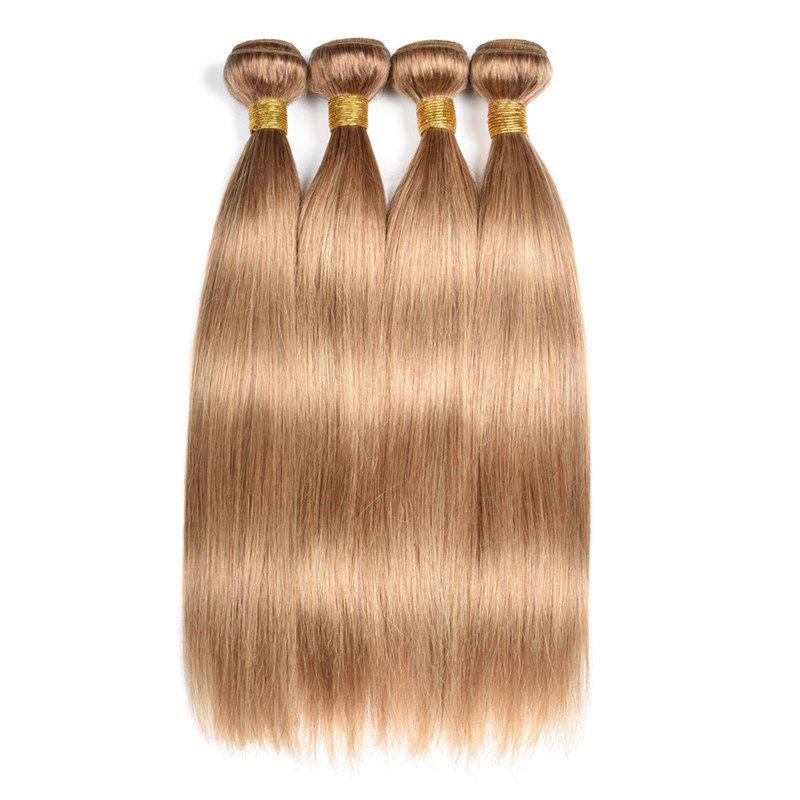 MarchQueen #27 Honey Blonde Human Hair Weave 4 Bundles Straight Hair With Closure