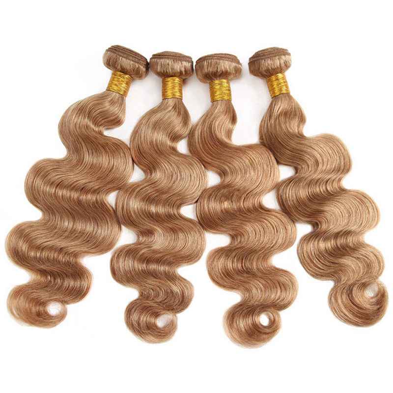 MarchQueen 27# Honey Blonde Human Hair Body Wave 3 Bundles With Pre Plucked 13x4 Lace Frontal