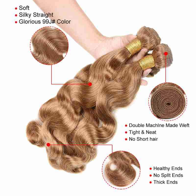 MarchQueen 27# Honey Blonde Human Hair Body Wave 3 Bundles With Pre Plucked 13x4 Lace Frontal