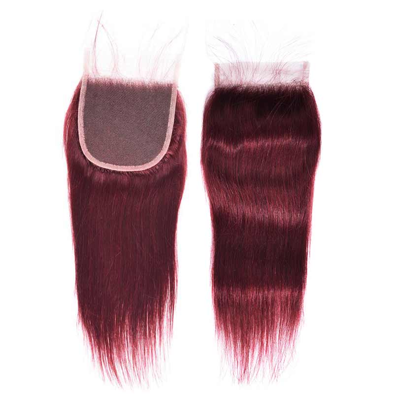 MarchQueen 99j Hair Color Weave Straight Human Hair 4 Bundles With Lace Closure