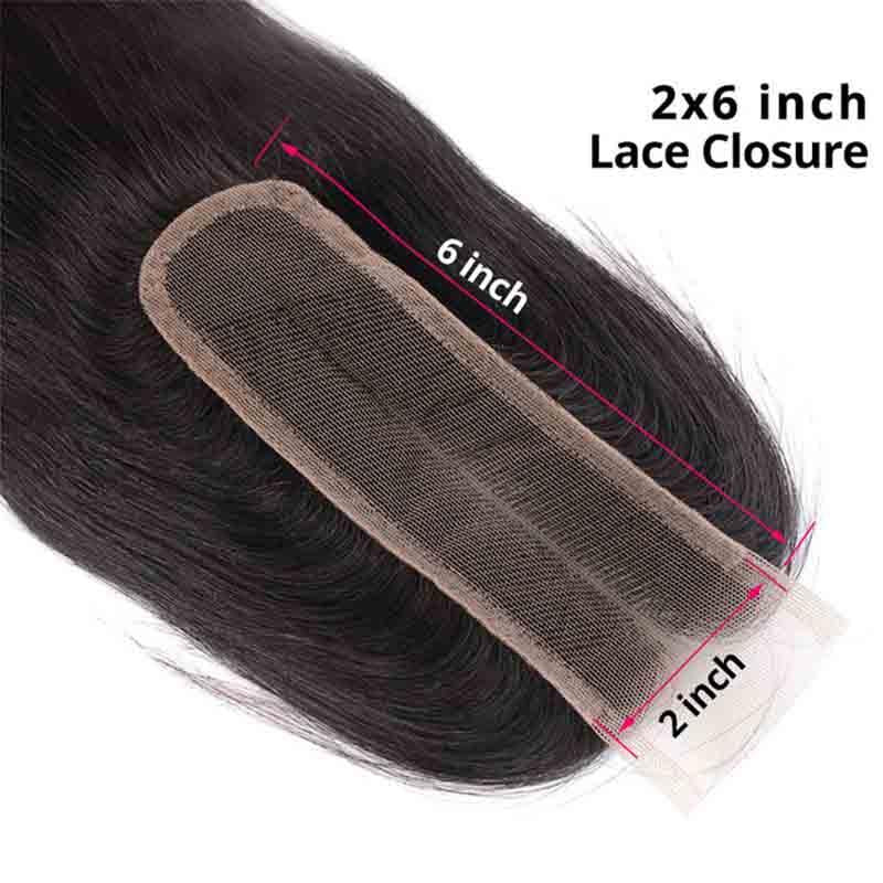 MarchQueen Brazilian Straight Hair 4 Bundles With Closure 2x6 Middle Part Human Hair Closur Weave