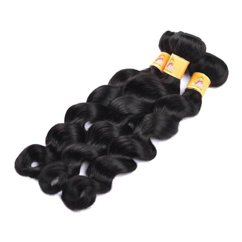 MarchQueen Brazilian Loose Deep Wave 13x4 Lace Frontal Closure With 3 Bundles 1b