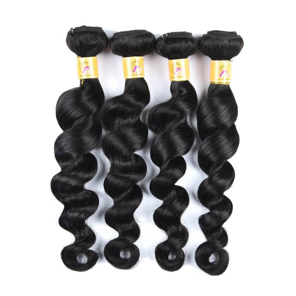 MarchQueen Brazilian Loose Deep Wave 13x4 Lace Frontal Closure With 4 Bundles 1b