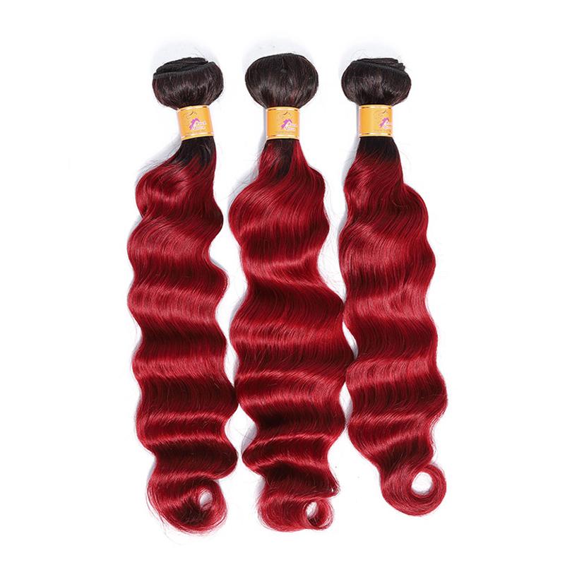MarchQueen Brazilian Loose Deep Wave 3 Bundles Of 1B Burgundy Hair Weave Wholesale Human Hair Bundles On Sale