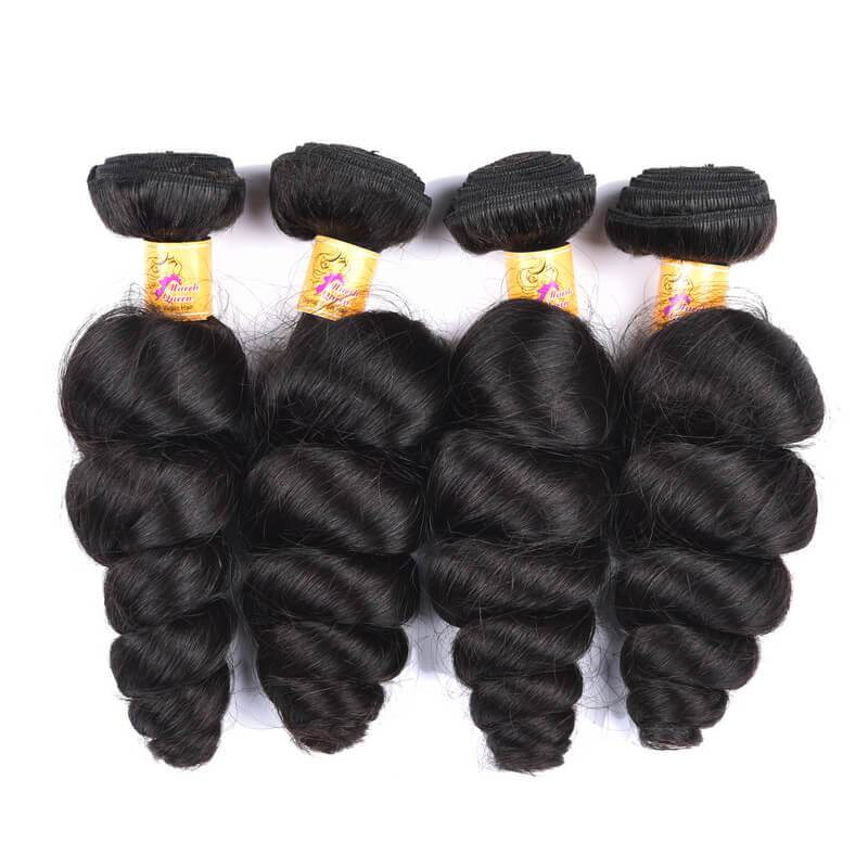 MarchQueen Brazilian Loose Wave Hair 13x4 Lace Frontal Closure With 4 Bundles 1b#