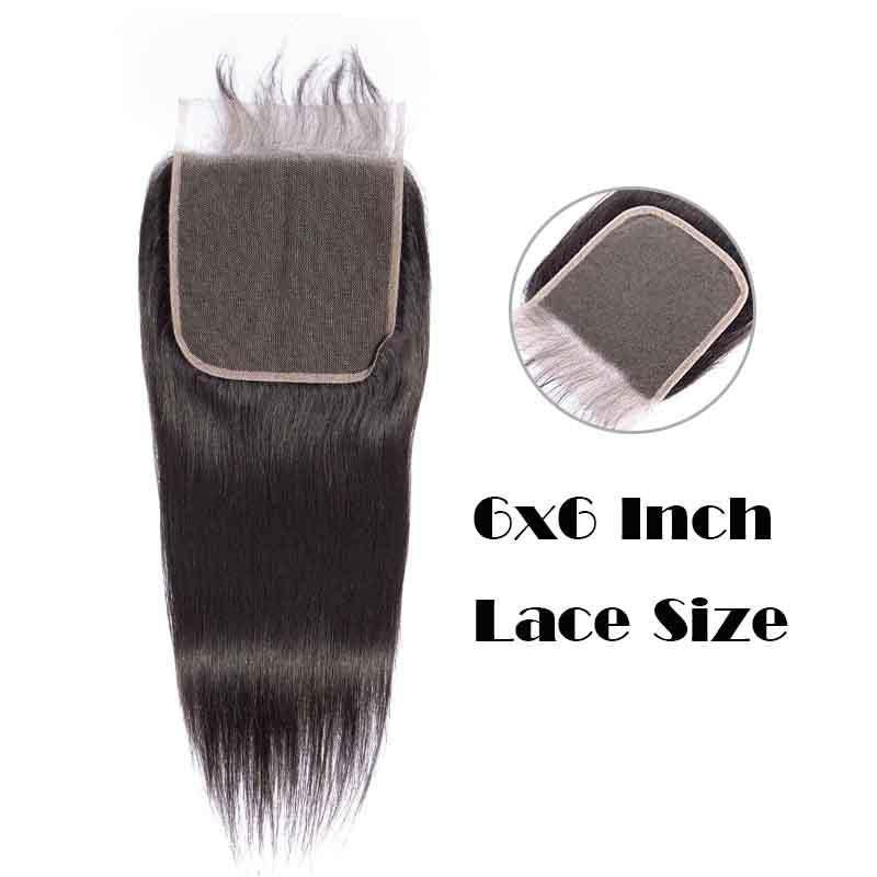 MarchQueen Hair 3 Bundles With Lace Closure 6x6 Free Part Brazilian Straight Hair Weave With Closure