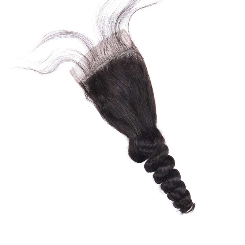 MarchQueen Brazilian Virgin Hair Loose Wave Hair 4 Bundles With  4x4 Lace Closure 1b#