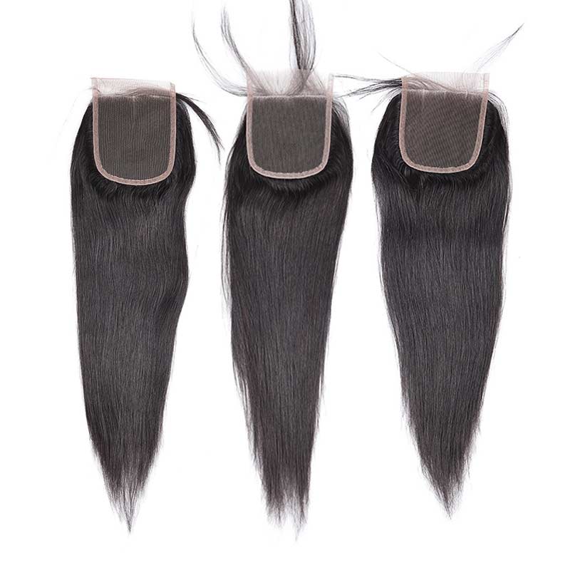 MarchQueen Brazilian Virgin Hair Straight Human Hair 3 Bundles With Closure 1b#
