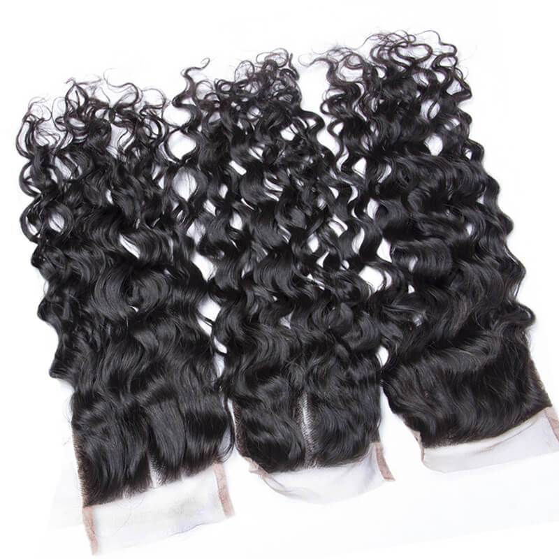 MarchQueen Brazilian Virgin Hair Water Wave 4 Bundles With Closure 4x4 1b#