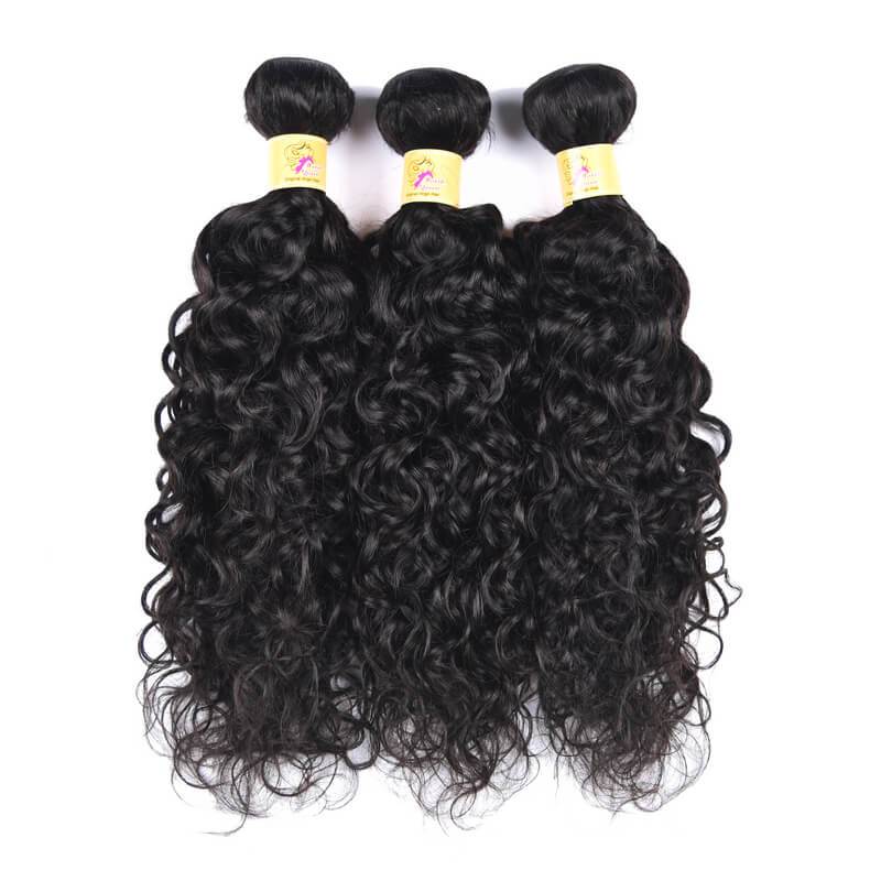 MarchQueen Brazilian Water Wave Hair 13x4 Lace Frontal Closure With 3 Bundles 1b