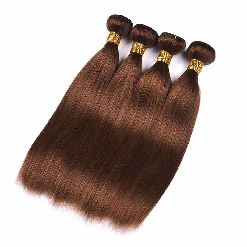 MarchQueen Color 4 Weave Hair Brown Human Hair Straight 4 Bundles With Closure