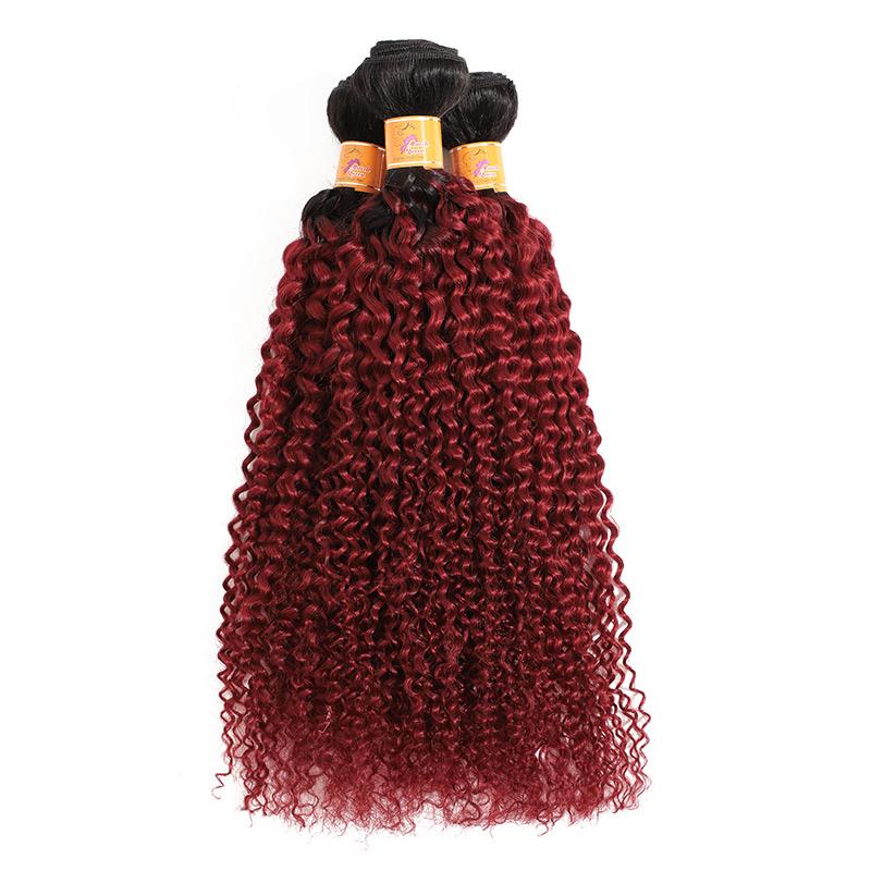 Unprocessed Curly Afro Hair Weave Virgin Remy Hair T1B Burgundy Curly Weave