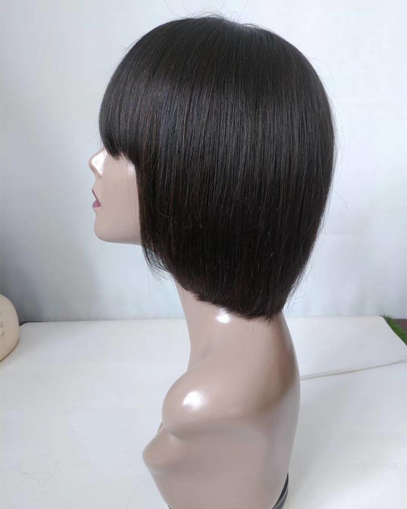 Glue Free Human Hair Wigs With Bangs Full Machine Made Wig,Wear and Go Style