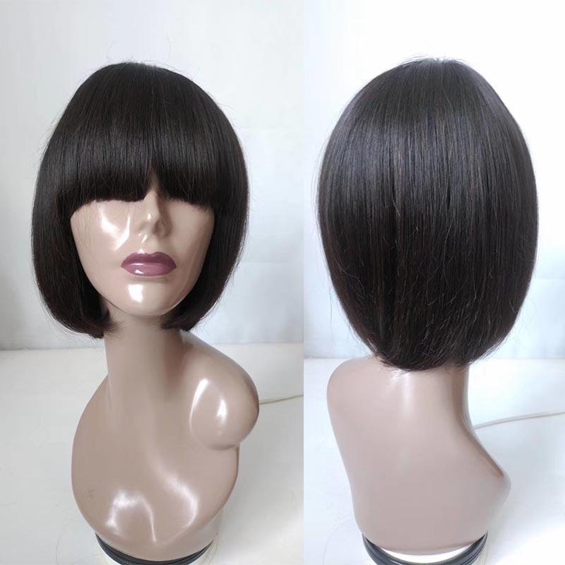 Glue Free Human Hair Wigs With Bangs Full Machine Made Wig,Wear and Go Style
