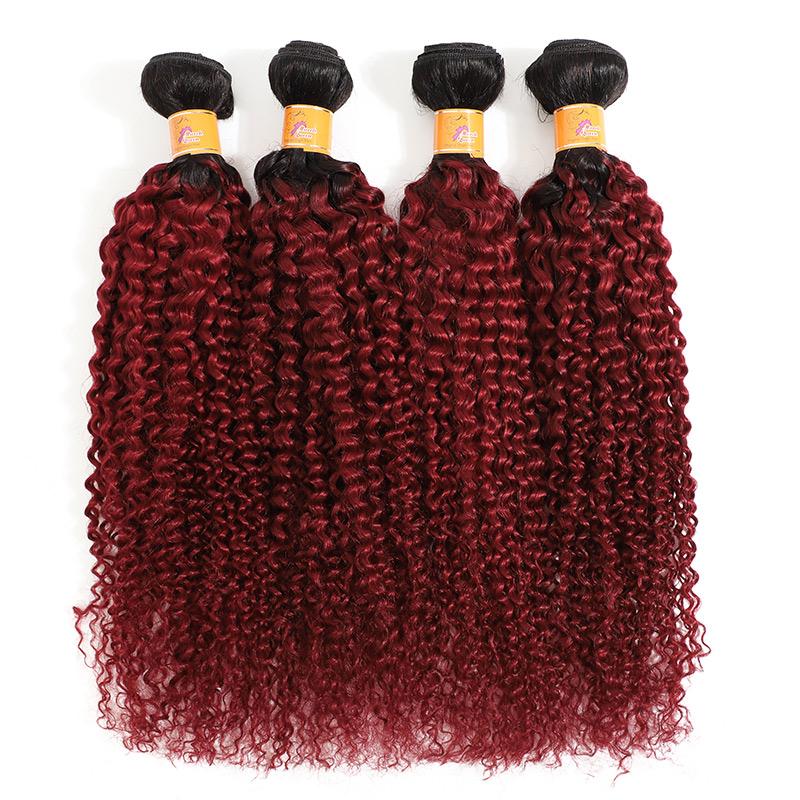 MarchQueen Long Curly Weave Virgin  Brazilian Weave Bundles Of Good Cheap Hair 4pcs 100% Human Hair T1b/bug
