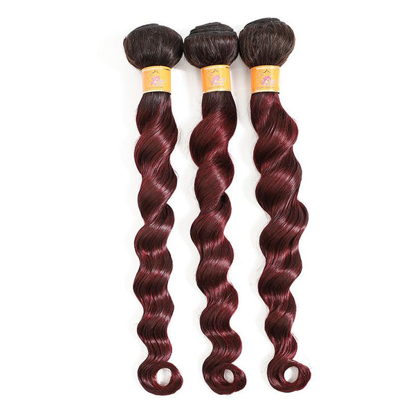 MarchQueen Peruvian Remy Hair Loose Deep Wave 3pcs Real Human Hair Bundles 1b/99j Hair Extensions For Sew In.