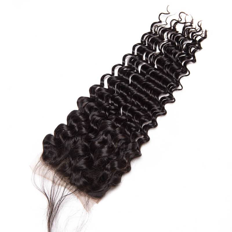 MarchQueen Indian Virgin Hair Deep Wave 3 Bundles With Closure Human Hair 1b#