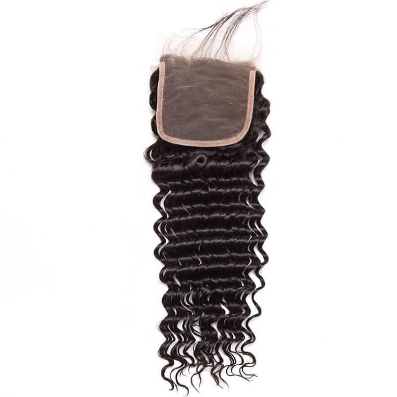 MarchQueen Indian Virgin Hair Deep Wave 3 Bundles With Closure Human Hair 1b#