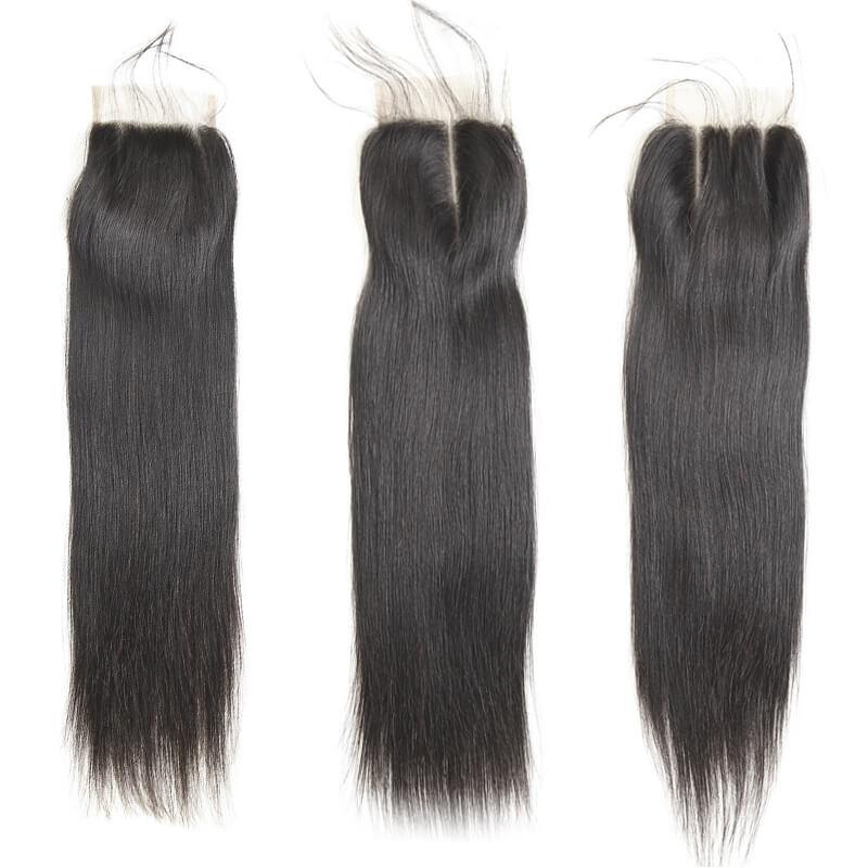 MarchQueen Indian Virgin Hair Straight Human Hair 3 Bundles With Closure 1b#