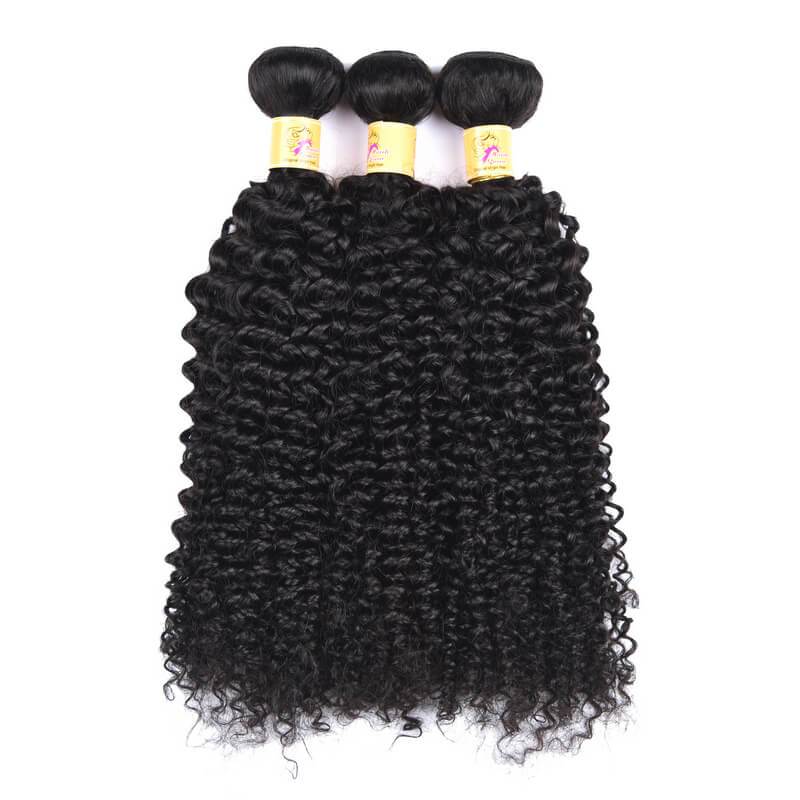 MarchQueen Curly Hair Lace Frontal Closure With 3 Bundles Of Brazilian Virgin Hair Weave