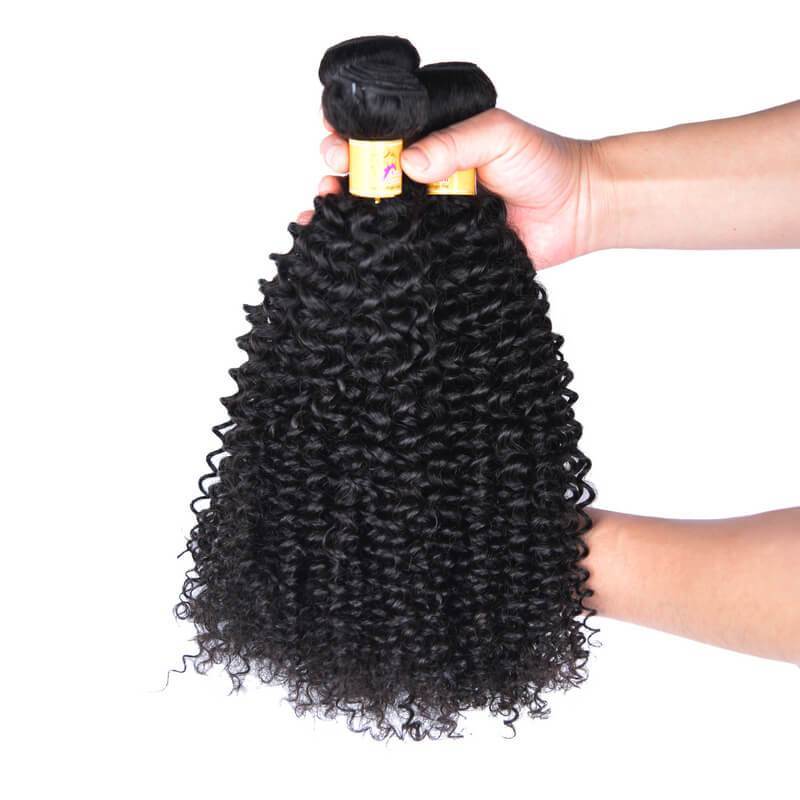 MarchQueen Curly Hair Lace Frontal Closure With 3 Bundles Of Brazilian Virgin Hair Weave