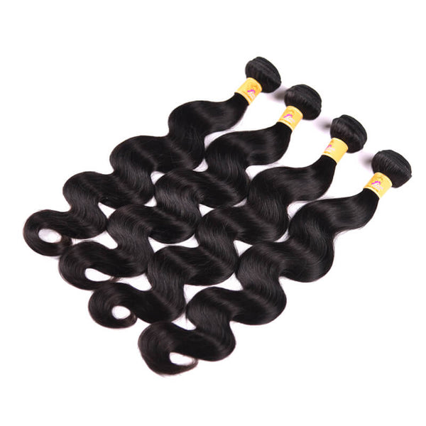MarchQueen Malaysian Body Wave Virgin Human Hair 4 Bundles With Closure Natural Color 1b#