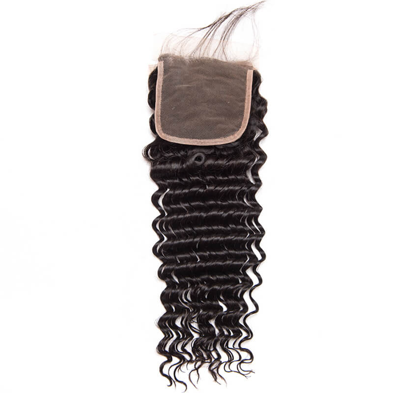 MarchQueen Malaysian Virgin Hair Deep Wave 3 Bundles With Closure 4x4 1b#