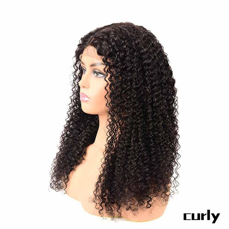 MarchQueen 180% Density Curly Lace Closure Wigs Brazilian 4x4 Lace Front Human Hair Wigs Natural Color for Black Women