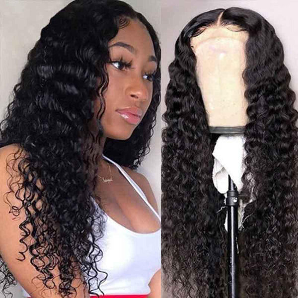 MarchQueen Deep Curly 4x4 Lace Closure Wigs Indian Human Hair Wigs Deep Wave Remy Hair Lace Front Wigs For Black Women