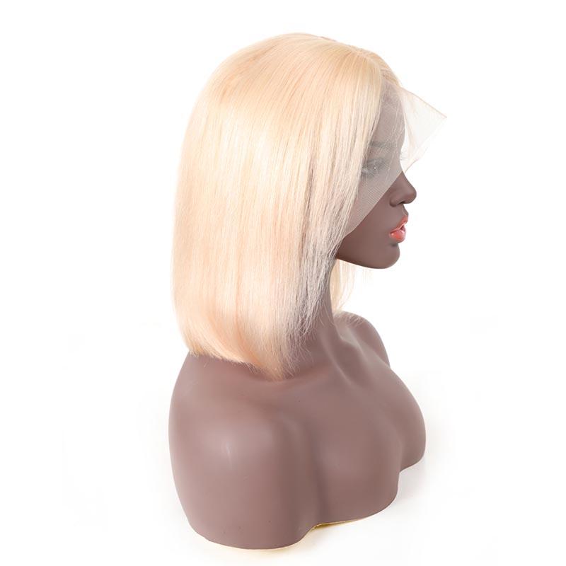 MarchQueen Short Blonde Wig Human Hair Lace Front Wigs Straight Bob Wigs For Women