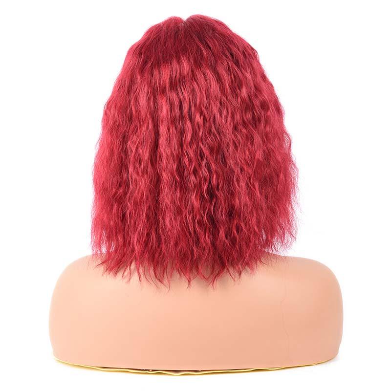 March Queen T-part Water Wave Curly Bob Wigs 5.5 Inch Deep Parting Burgundy Red Lace Front Wig