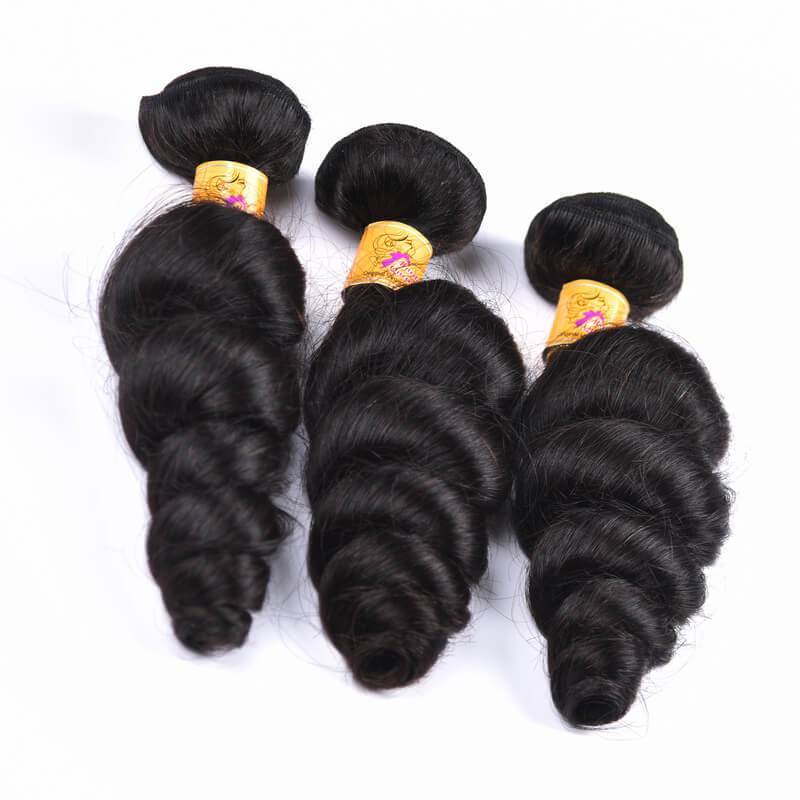 MarchQueen Indian Virgin Hair Loose Wave Human Hair Weave 3 Bundles Deals 1b#