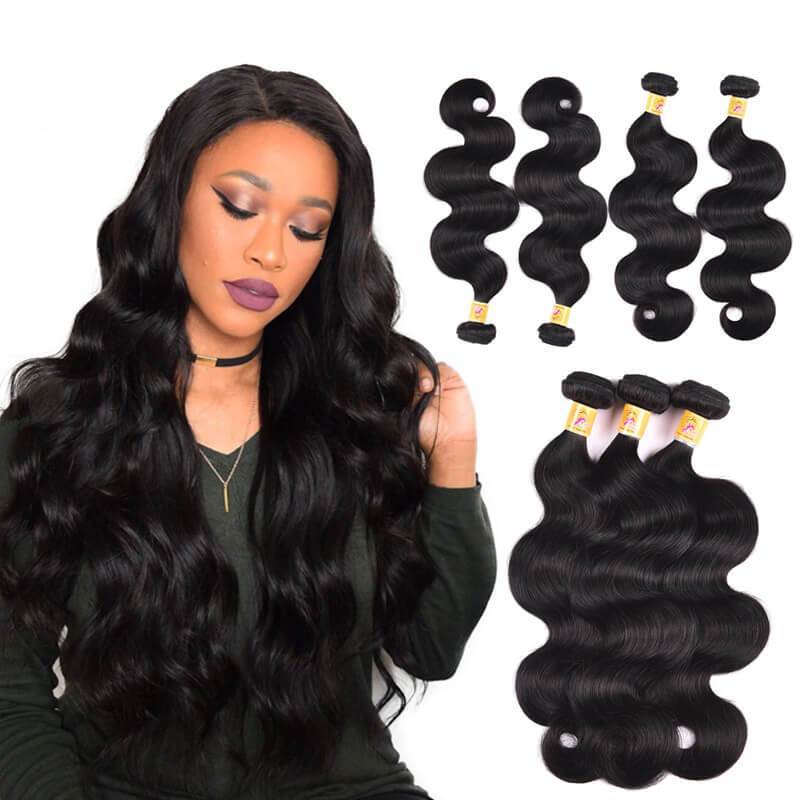 MarchQueen Malaysian Body Wave Natural Hair Weave 4 Bundles Deals 1b#