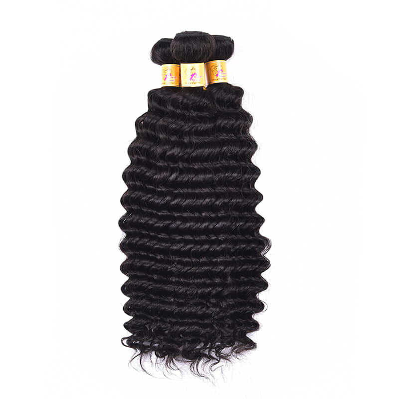 MarchQueen Malaysian Deep Wave Human Hair Weave 3 Bundles Deal 1b#
