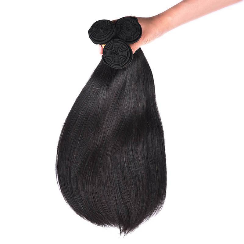 MarchQueen Malaysian Straight Hair Remy Human Hair Weave 3 Bundles Deals 1b#