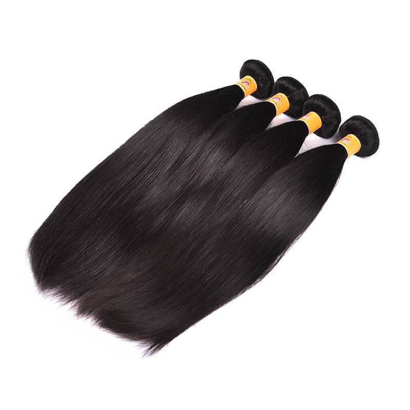 MarchQueen Malaysian Straight Hair Remy Human Hair Weave 4 Bundles Deals 1b#