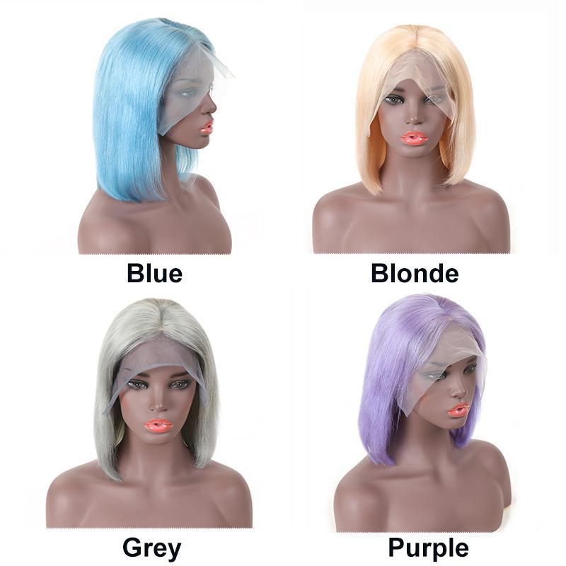 MarchQueen Bob Straight Wigs Human Hair Lace Front Blonde Blue Purple Grey Glueless