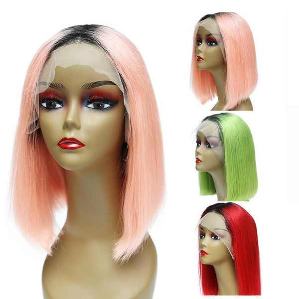 MarchQueen Ombre Colored Lace Front Human Hair Bob Wigs 10-16in Pre Plucked For Black Women 180% Density 
