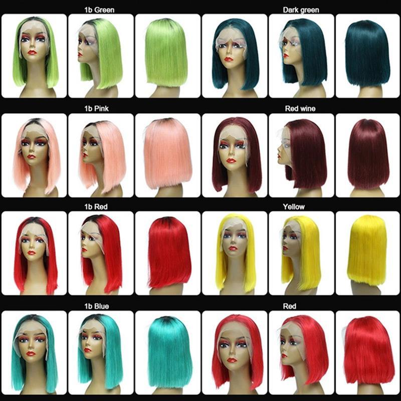 MarchQueen Bob Wigs Colored Red Yellow Pink Greeen Blue Purple Red Wine Human Hair 13x4 Lace Front Wigs