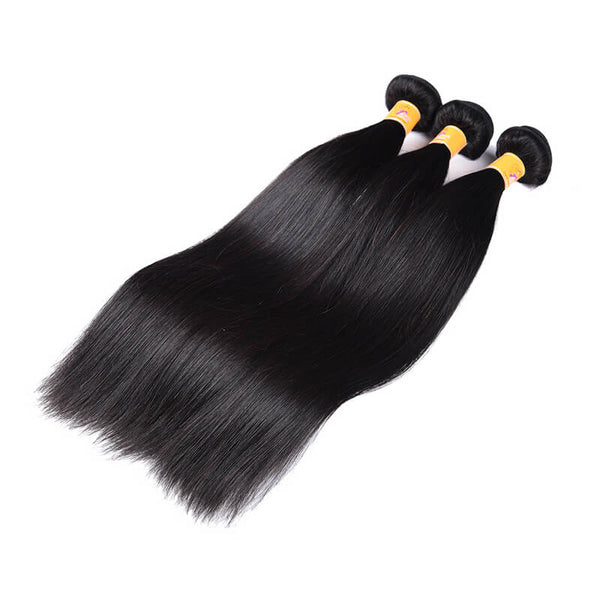 MarchQueen Peruvian Natural Straight Virgin Hair Weave 3 Bundles Deal 1b#