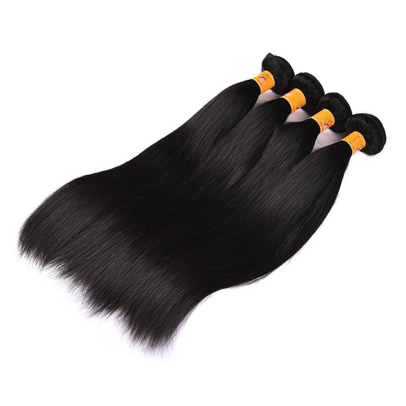 MarchQueen Peruvian Straight Hair Remy Virgin Human Hair Weave 4 Bundles 1b#