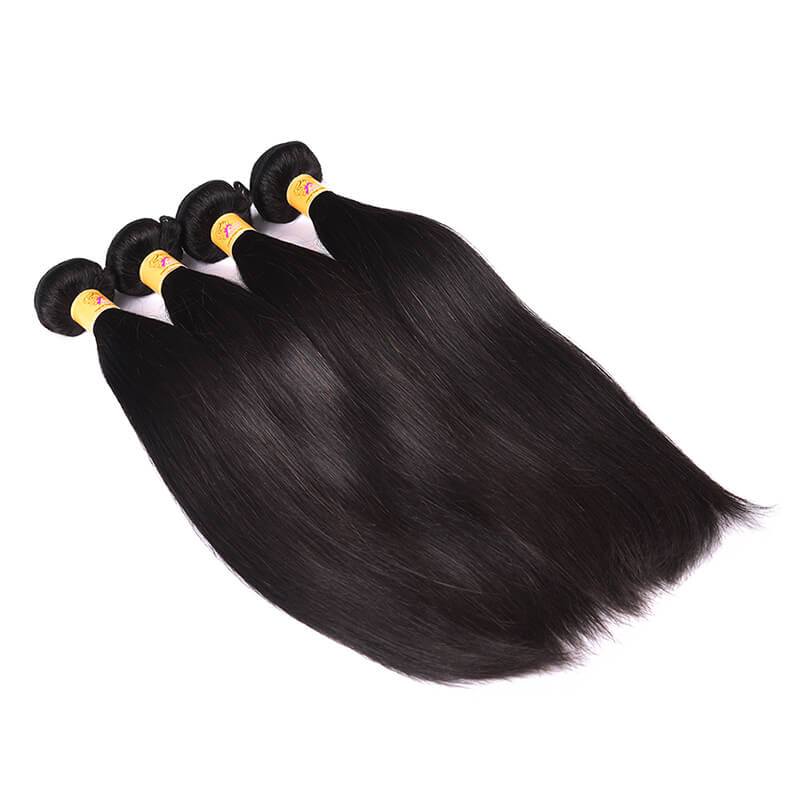 MarchQueen Peruvian Straight Hair Remy Virgin Human Hair Weave 4 Bundles 1b#