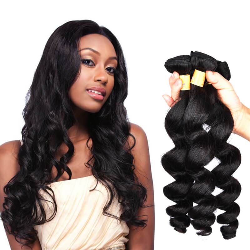 MarchQueen Peruvian Virgin Hair Loose Wave Weave Hair 3 Bundles Deals 1b#