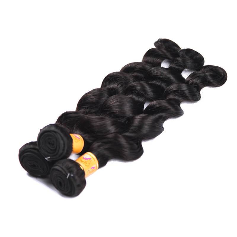 MarchQueen Quick Seller Peruvian Loose Deep Wave Human Hair Weave 3 Bundles Natural Color 1b#