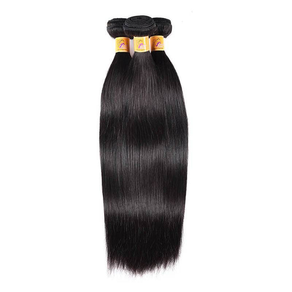 MarchQueen Raw Indian Hair Weave Straight Human Virgin Hair 3 Bundles Deals 1b#