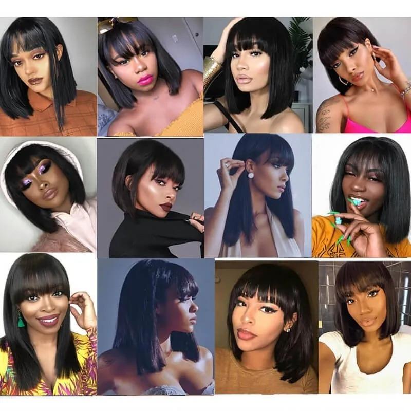 MarchQueen Short Bob Human Hair Lace Front Wigs with Bangs Pixie Cut Wig for Black Women Virgin Remy Hair