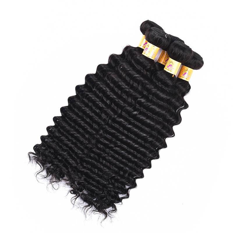 Marchqueen Brazilian Deep Wave Virgin Human Hair Weave 4 Bundle Deals 1b#