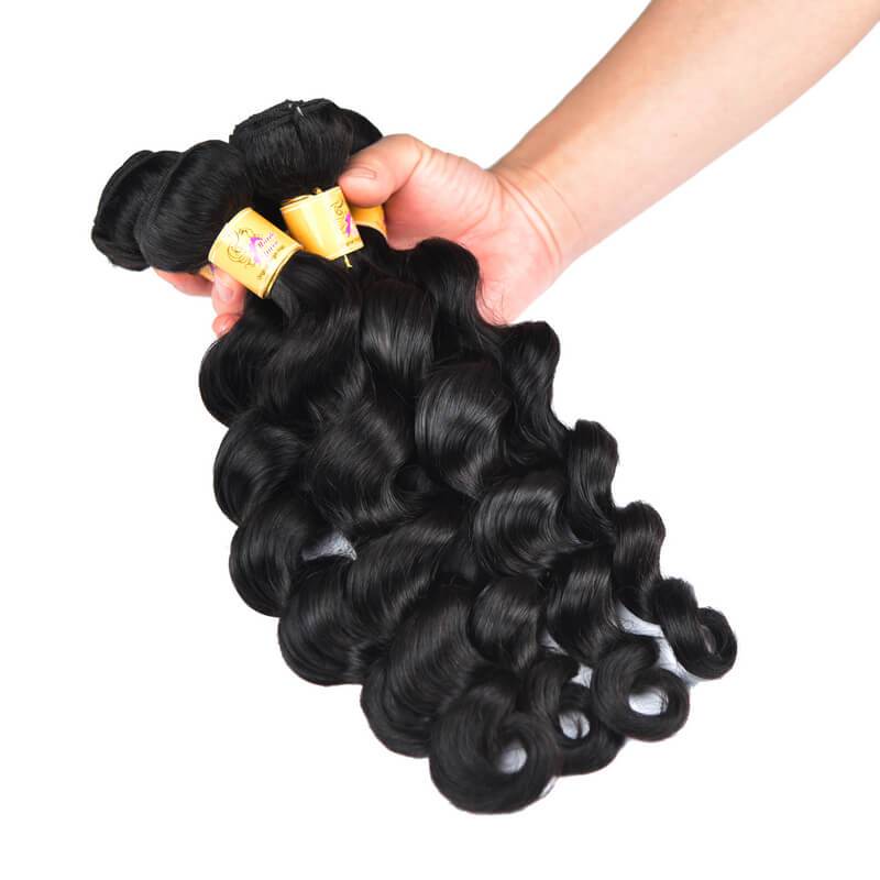 Marchqueen Brazilian Loose Deep Wave Hair Weave Unprocessed Hair 4 Bundle Deals 1b#