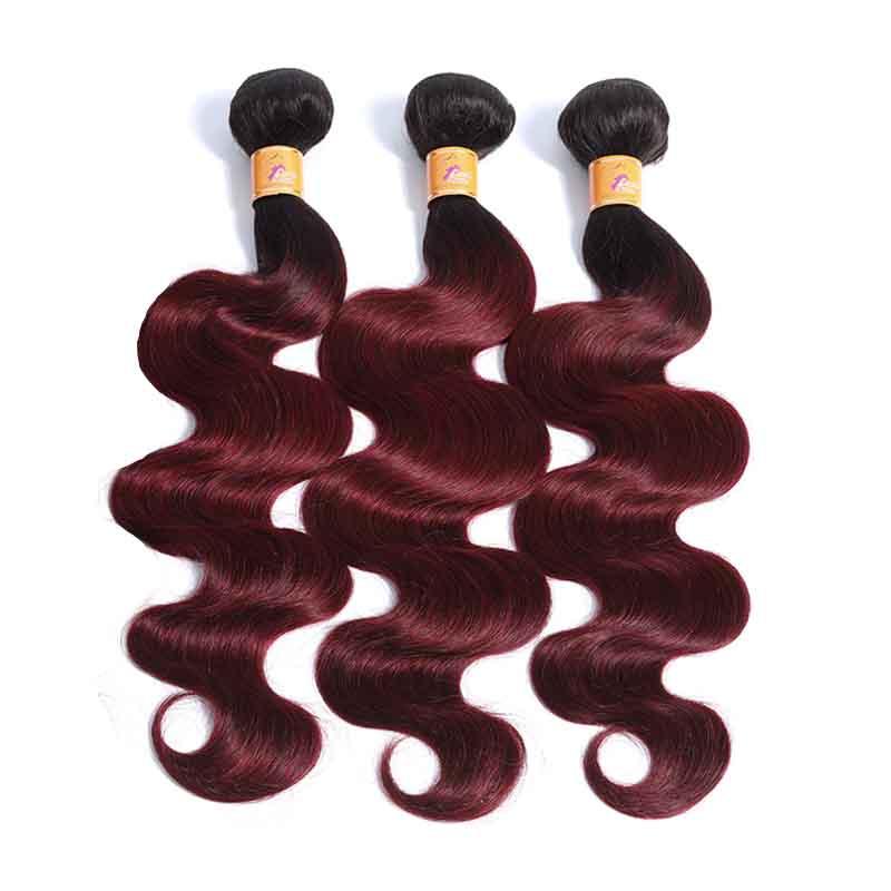 Marchqueen Ombre Human Hair 3 Bundles T1b/99j Red Wine Two Tone Hair Weave