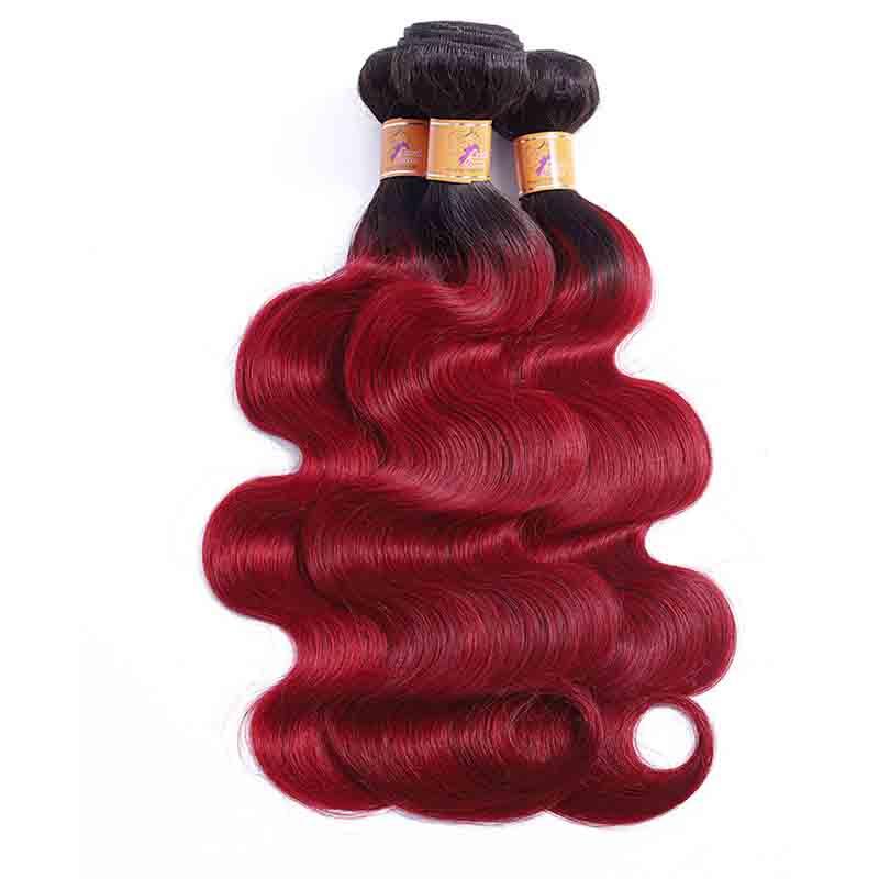 MarchQueen Ombre Human Hair Weave 1B Burgundy Red Hair 4 Bundles Body Wave